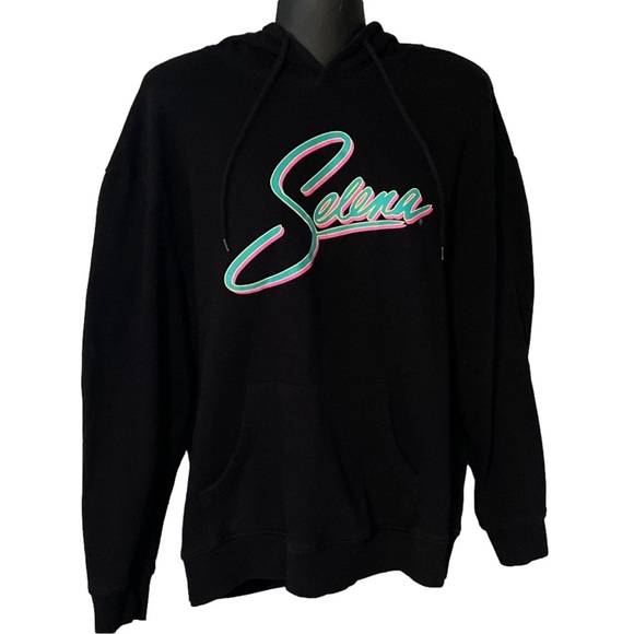 NWOT Large Selena black long sleeve graphic hooded sweater w/kangaroo pockets - Picture 4 of 15